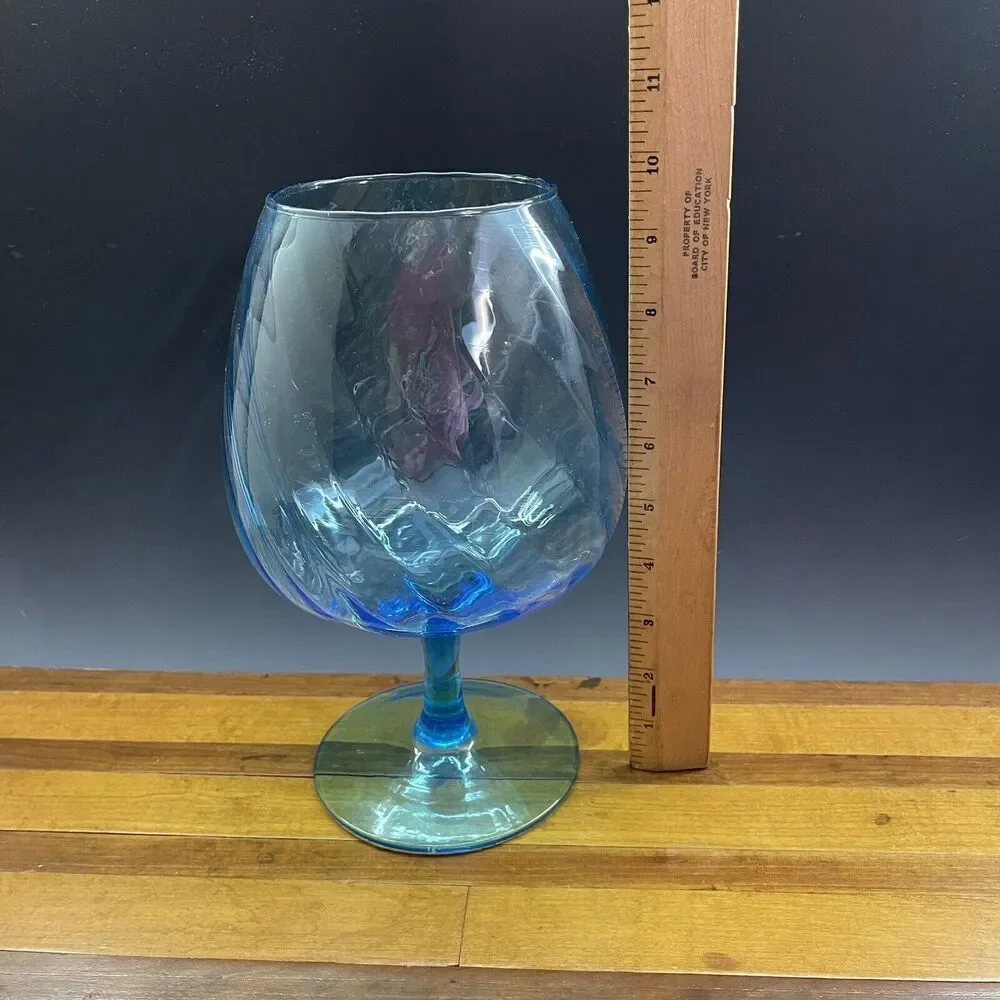 Vintage Blue Optic Hand-Blown Art Glass Bowl Brandy Snifter Vase‎ Ice